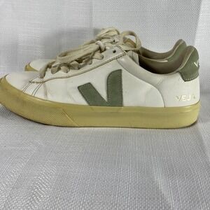Veja Campo White Sage Green Leather Low Top Sneakers Womens Size 8 EUR 39